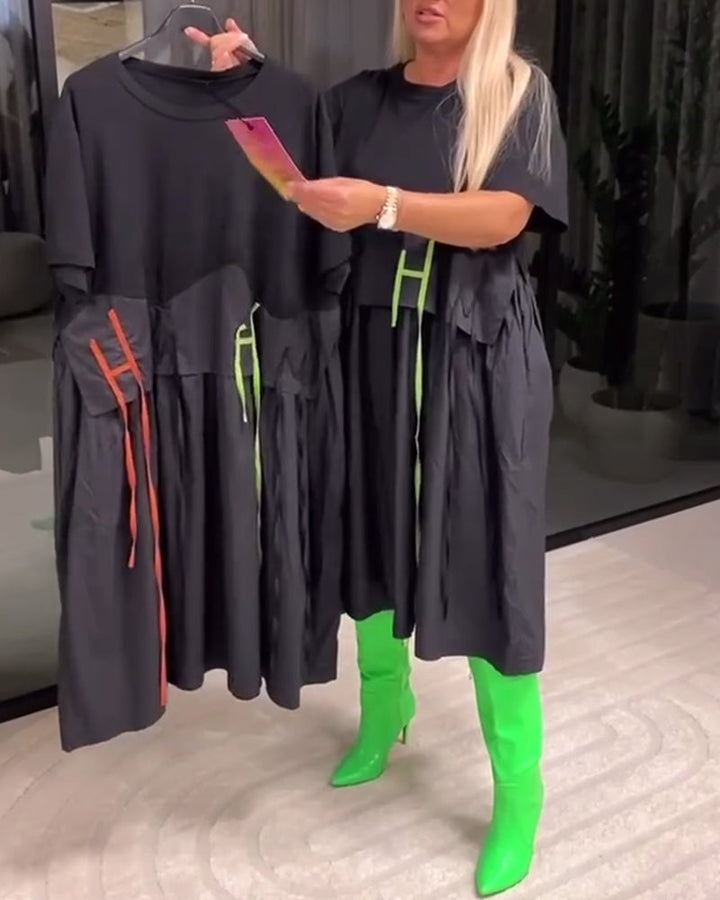 Ribbon Stitching Fake Two-Piece Dress