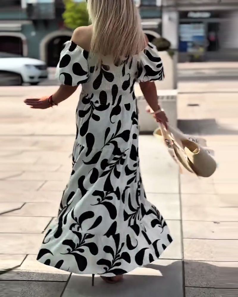 Elegant Off-Shoulder Printed Dress