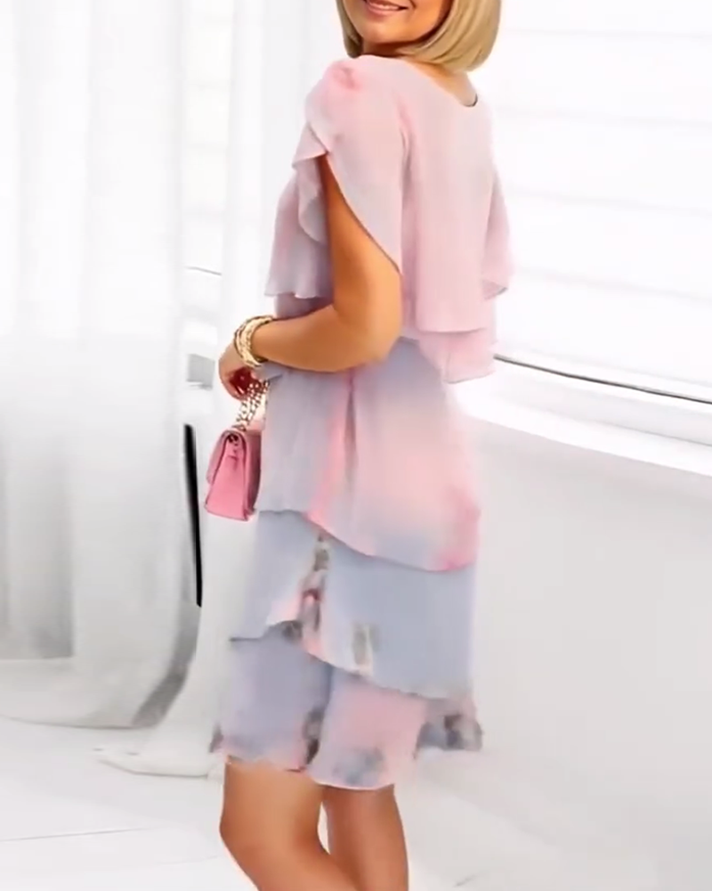 Petal Sleeves Elegant Floral Print Dress