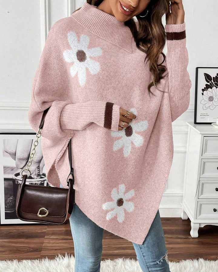 Batwing Sleeve Floral Pullover Sweater