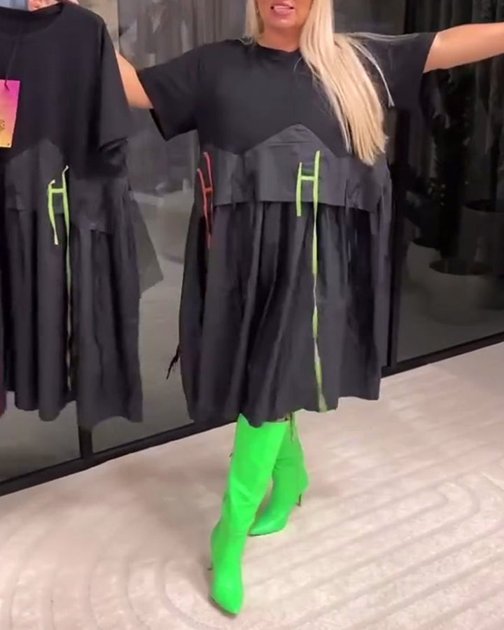 Ribbon Stitching Fake Two-Piece Dress