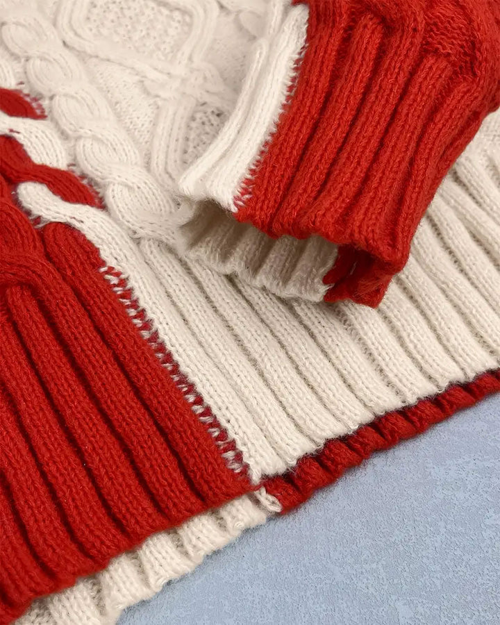 Turtleneck Contrast Cable Sweater