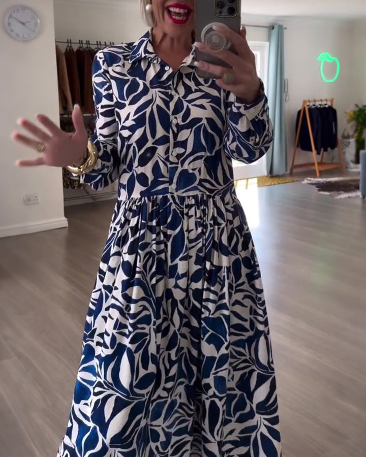 Long-Sleeved Leaf Print Dress