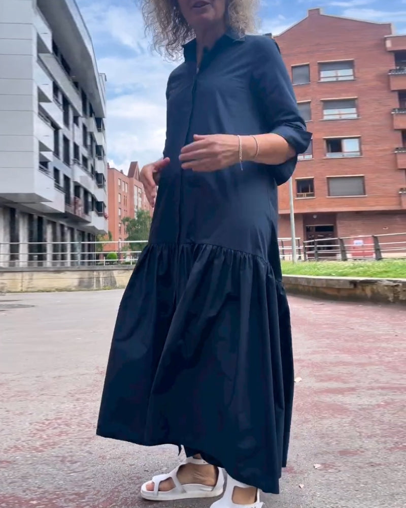 Solid color casual long sleeve dress