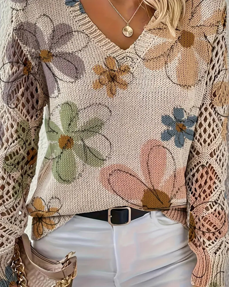 V-Neck Openwork Knit Jumper