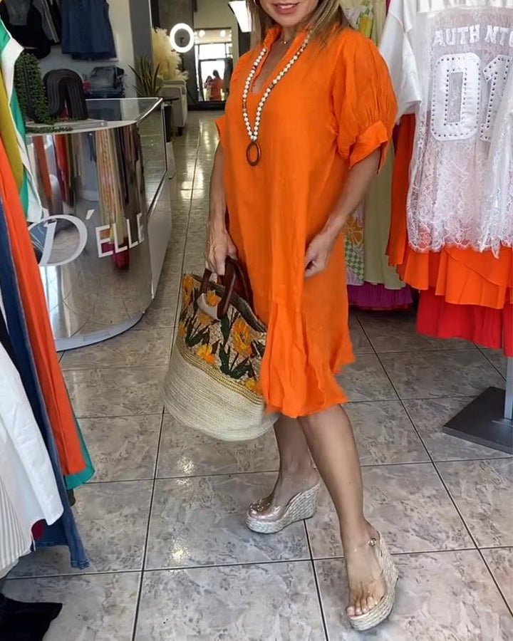Lapel Casual Short Sleeve A-Line Dress