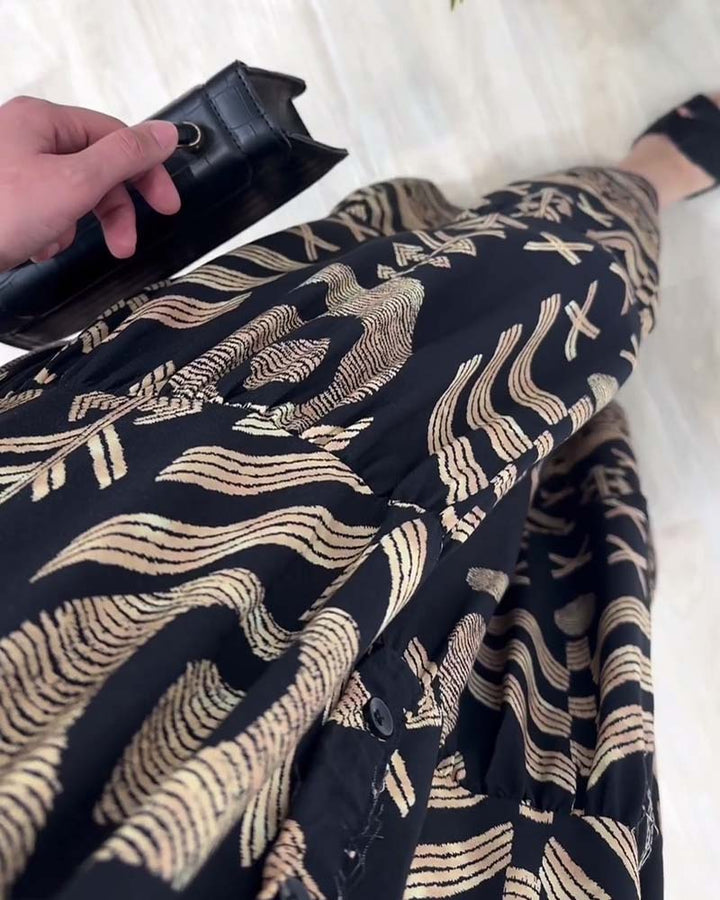 V-neck long-sleeved printed dress