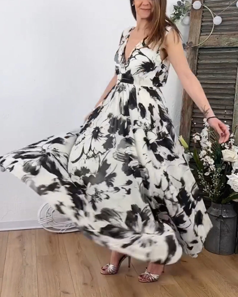 Sleeveless floral print flowy dress
