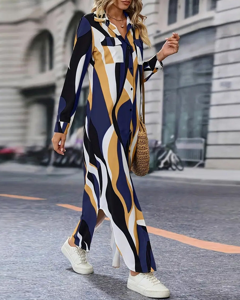 Single-Breasted Printed Shirt Dress