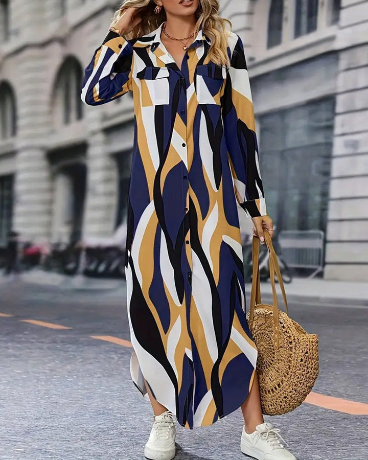 Single-Breasted Printed Shirt Dress
