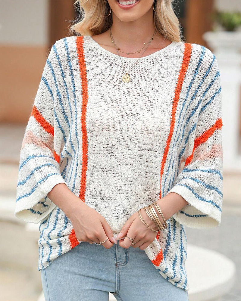 Loose-Fitting Striped Contrast Jumper