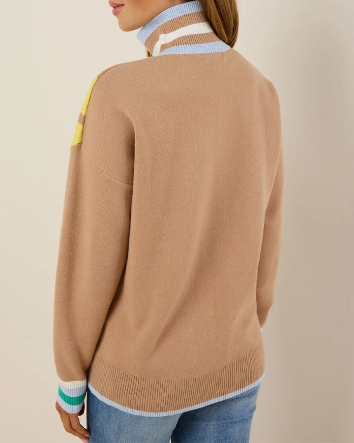 Half-Zip Collar Contrast Color Pullover