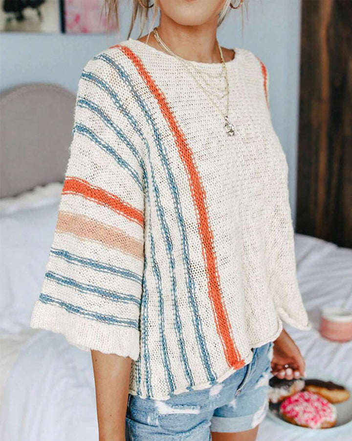 Loose-Fitting Striped Contrast Jumper