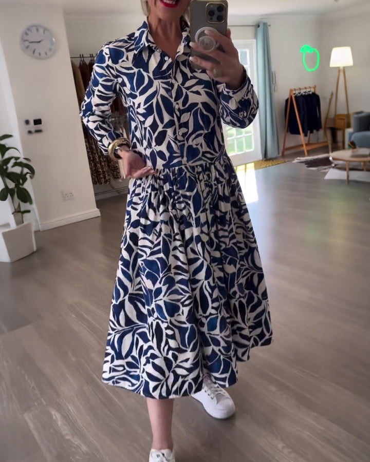 Long-Sleeved Leaf Print Dress