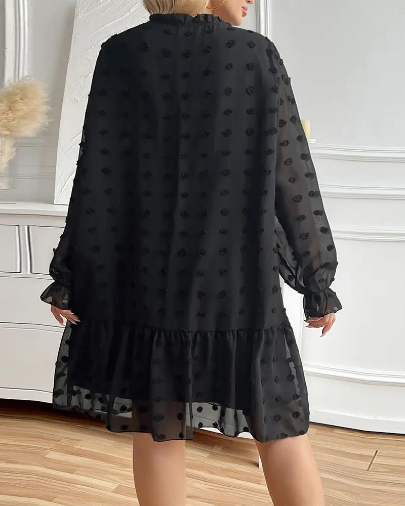 Tie Jacquard Ruffled Lace Dress