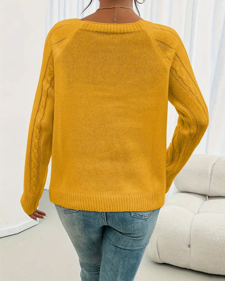 Solid Raglan Sleeve Buckle Cable Knit Jumper