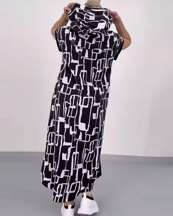 Half-Zip Loose Contrast Dress