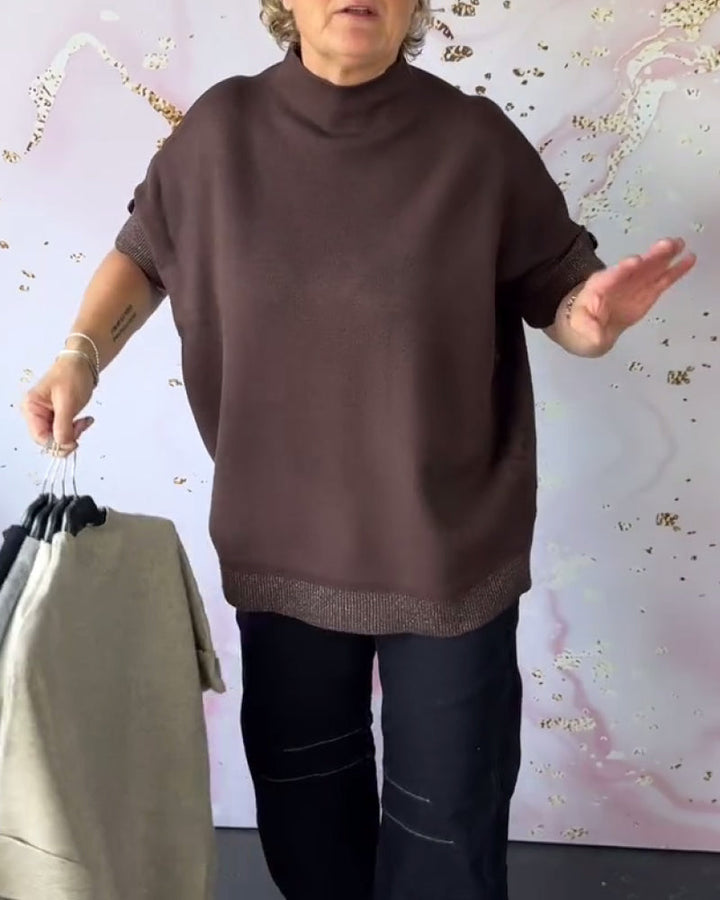 Solid Color Turtleneck Short-Sleeved Pullover