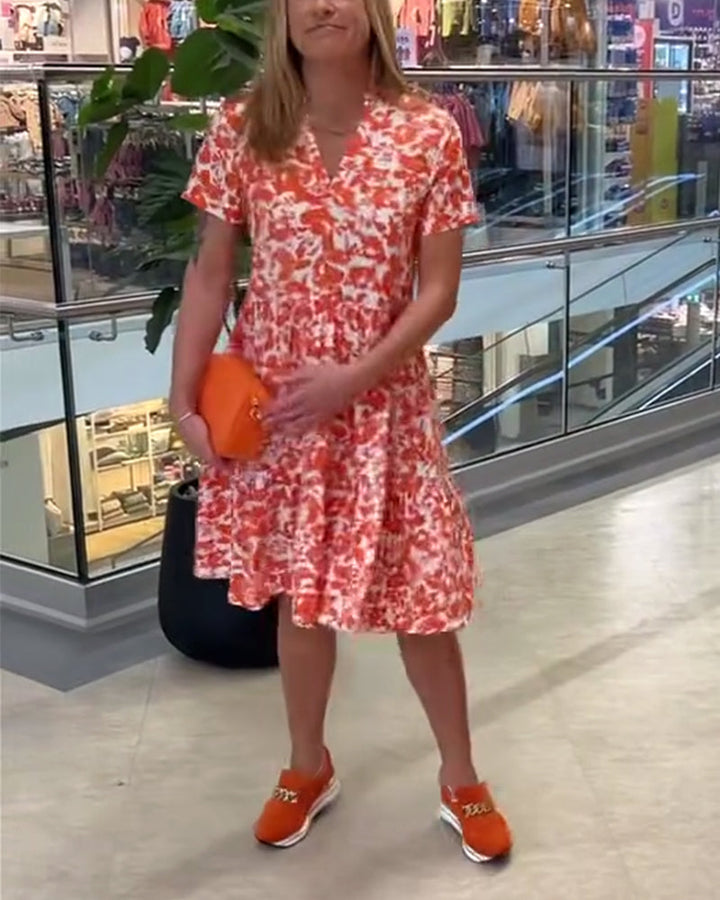 Short Sleeve Floral Midi Dress