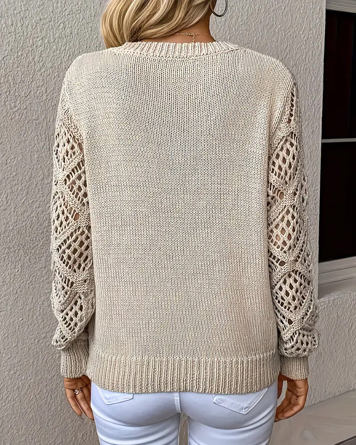 Hollow Sleeve V-Neck Sweater