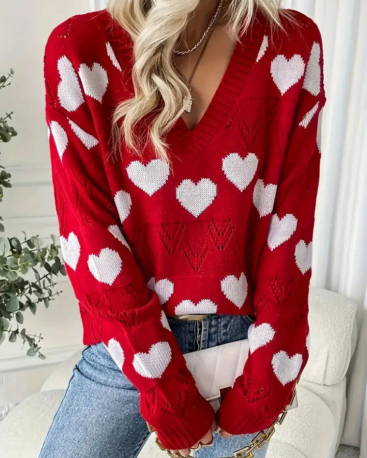 V-Neck Heart Hollow Jumper