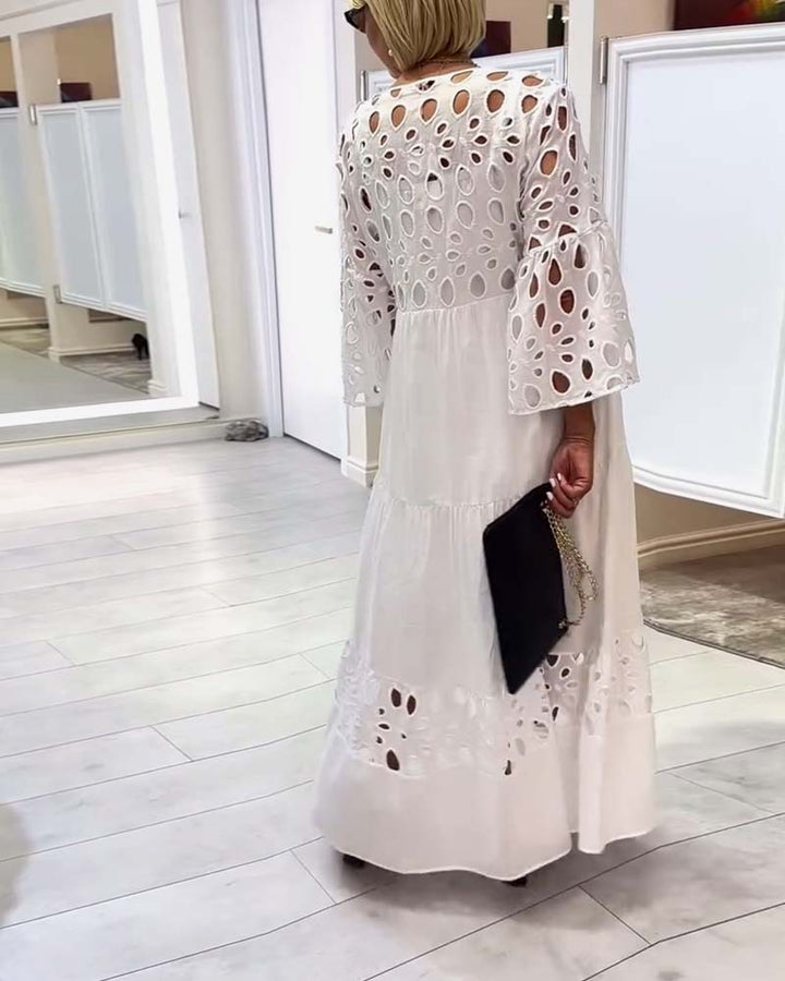 Elegant Solid Color Lace Hole Dress