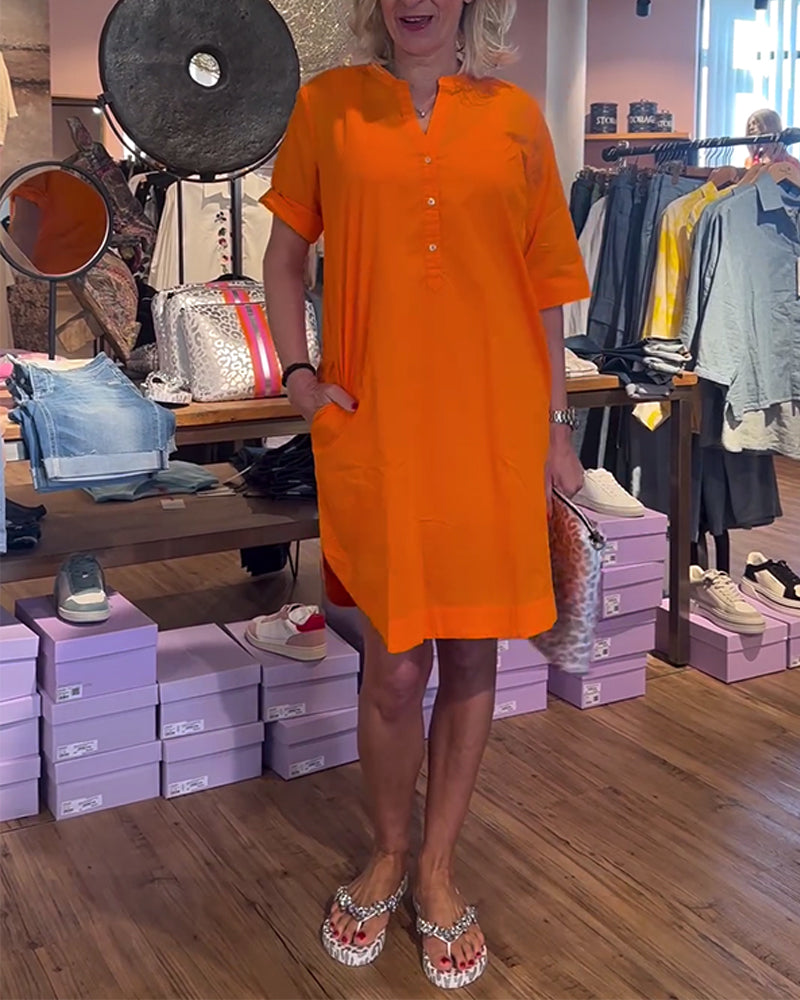 Solid color buttoned casual loose dress