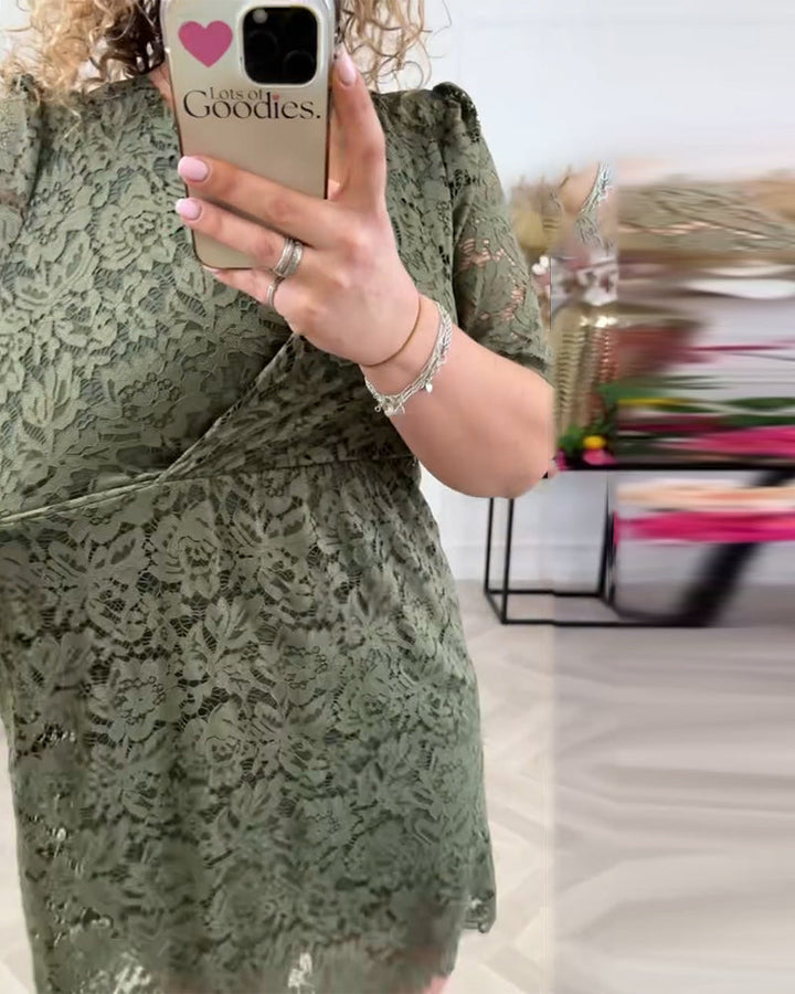 V-Neck Lace Short-Sleeved Dress