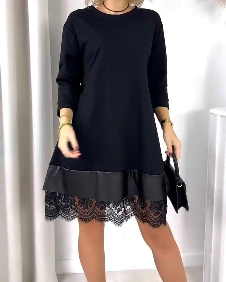 Spliced Lace Round Neck Dress