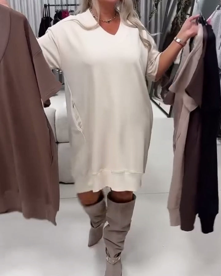 V-Neck Loose Casual Sweatshirt Dress