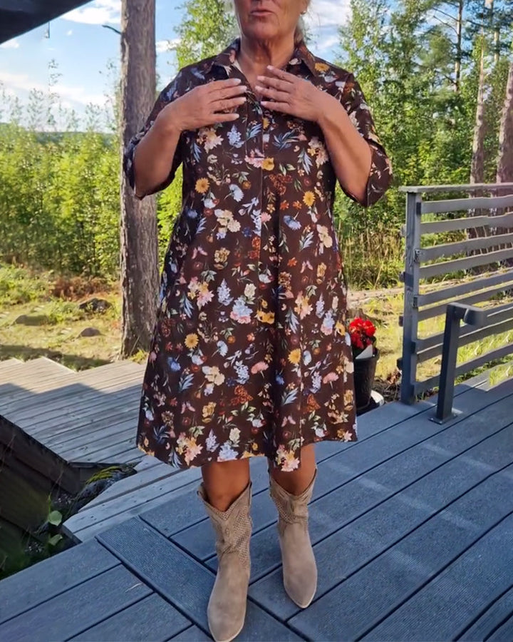 Floral Lapel Printed Shift Dress