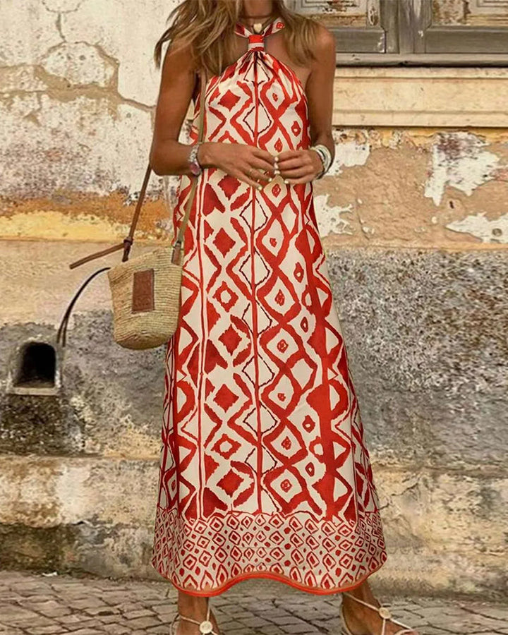 Halter Neck Bohemian Print Dress
