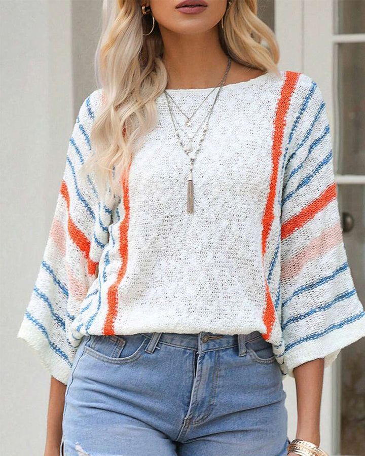 Loose-Fitting Striped Contrast Jumper