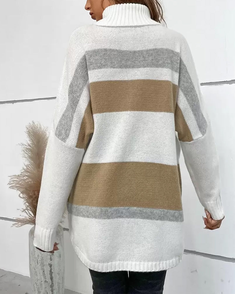 Turtleneck Striped Long-Sleeved Sweater