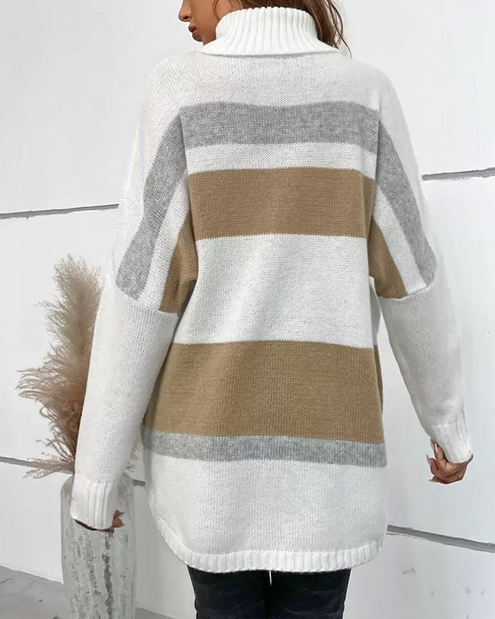 Turtleneck Striped Long-Sleeved Sweater