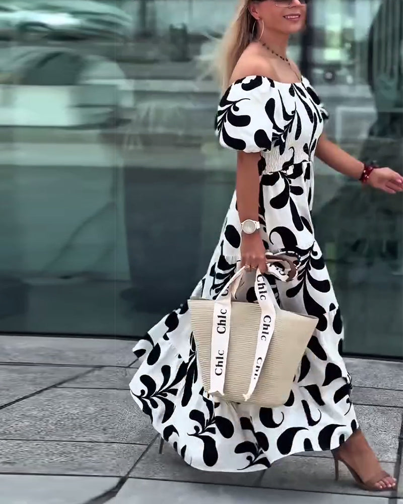 Elegant Off-Shoulder Printed Dress