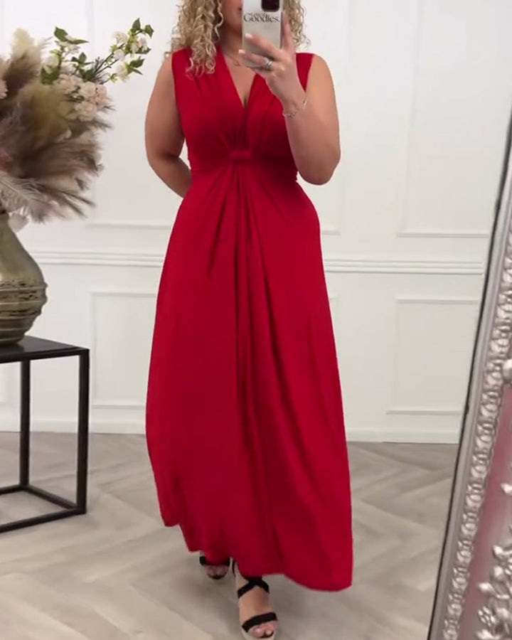 Sleeveless solid color twist elegant dress