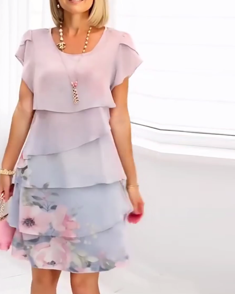 Petal Sleeves Elegant Floral Print Dress