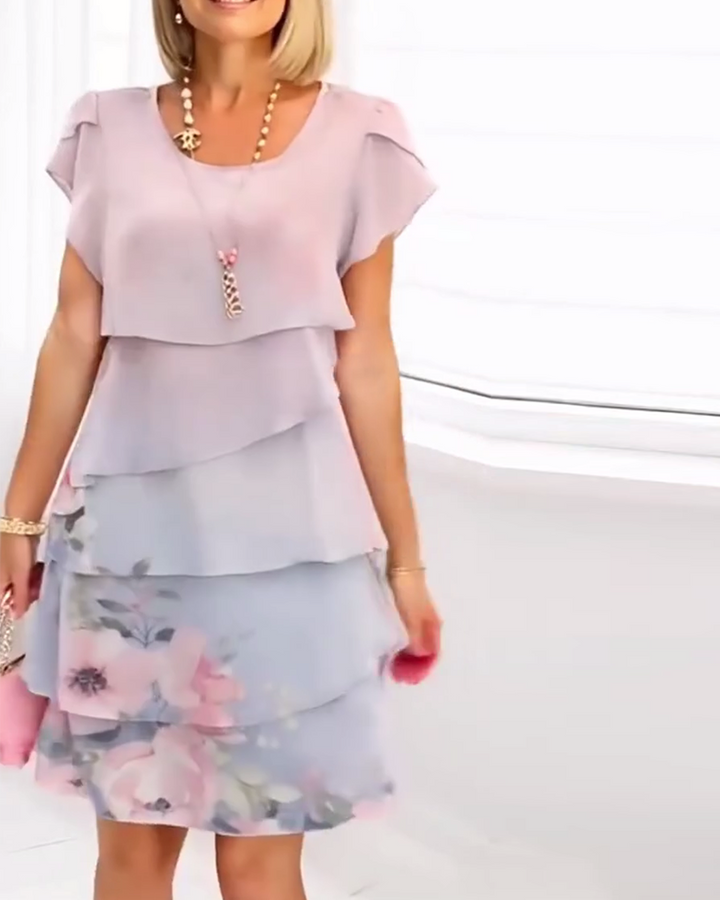 Petal Sleeves Elegant Floral Print Dress