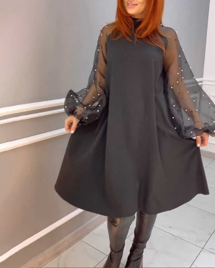 Mesh Loose Dress with High Neck