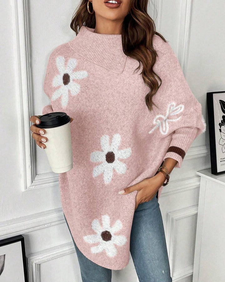 Batwing Sleeve Floral Pullover Sweater