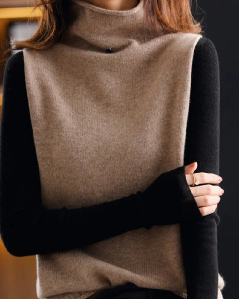 Turtleneck color block pullovers
