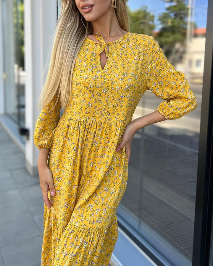 Fresh floral pleated casual dress