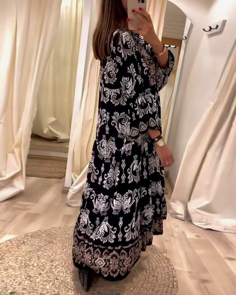 Vintage printed pleated loose dress