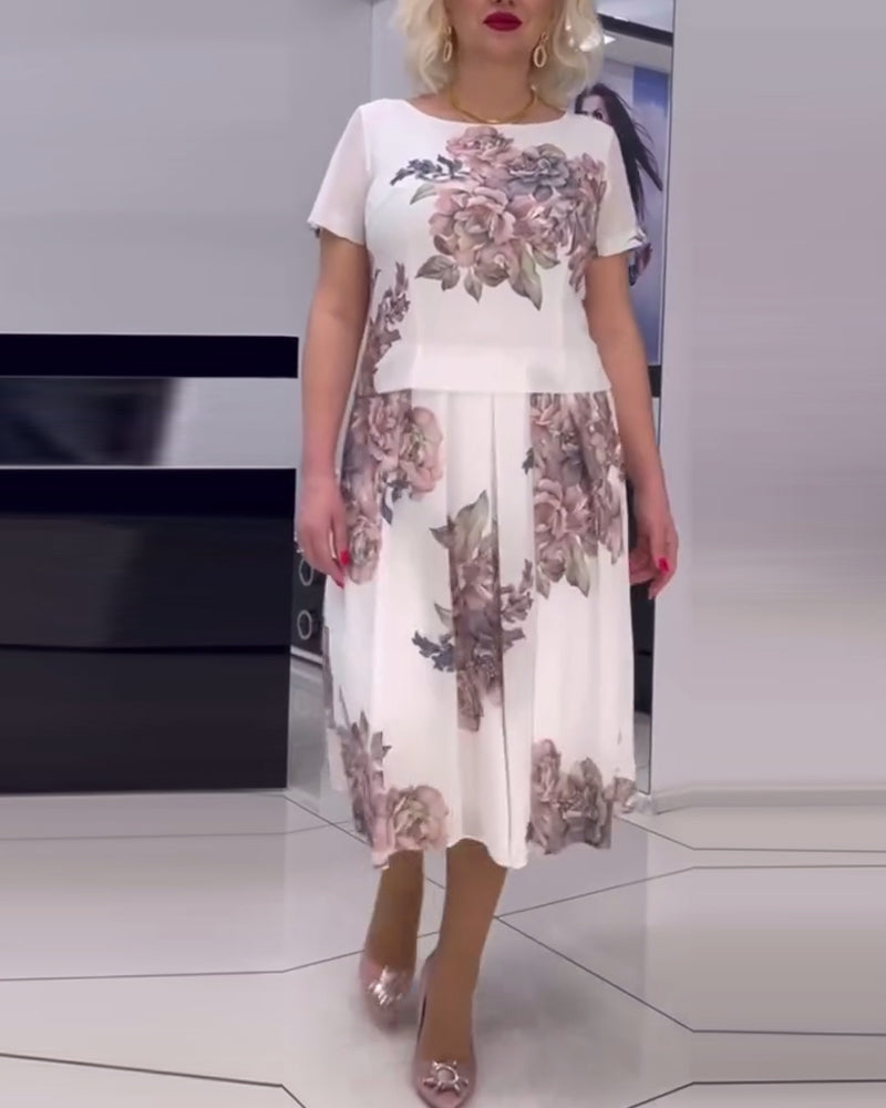 Floral print round neck elegant dress