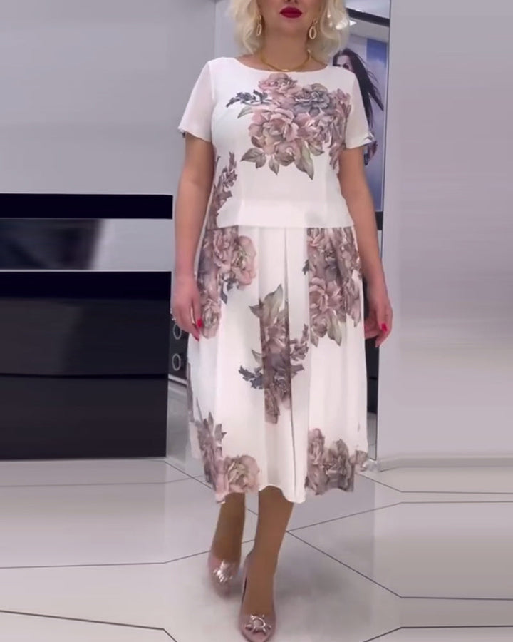 Floral print round neck elegant dress