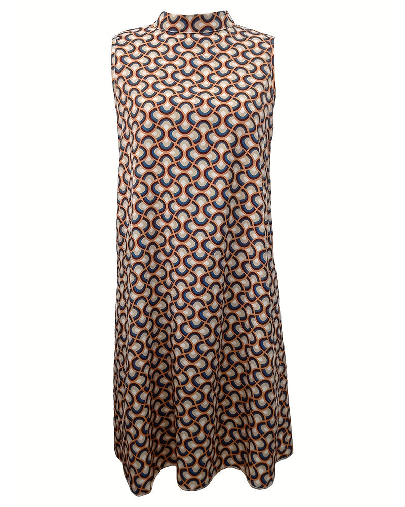 Sleeveless stand collar elegant dress