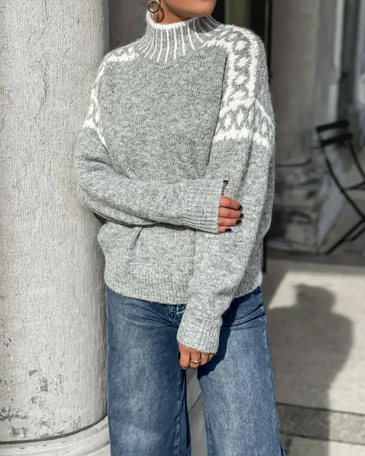 High Neck Patterned Contrast Jumper