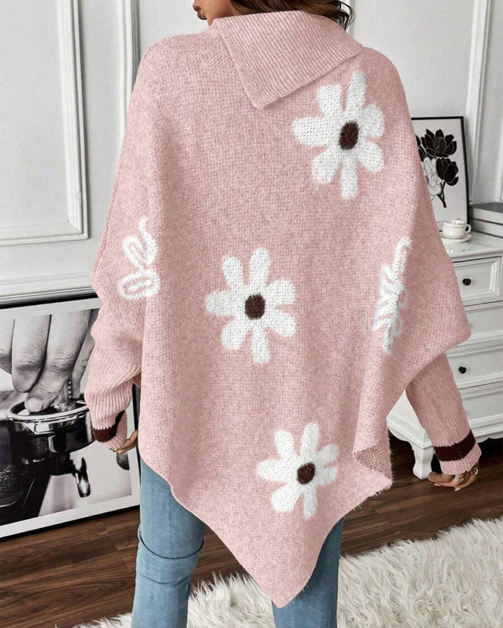 Batwing Sleeve Floral Pullover Sweater
