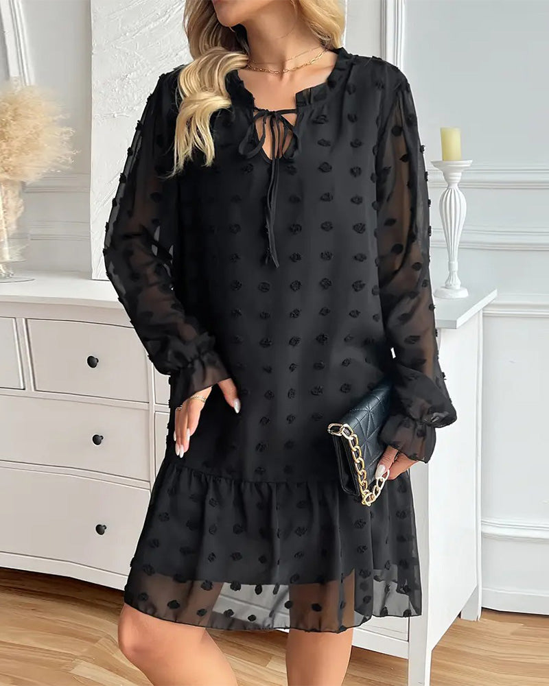 Tie Jacquard Ruffled Lace Dress